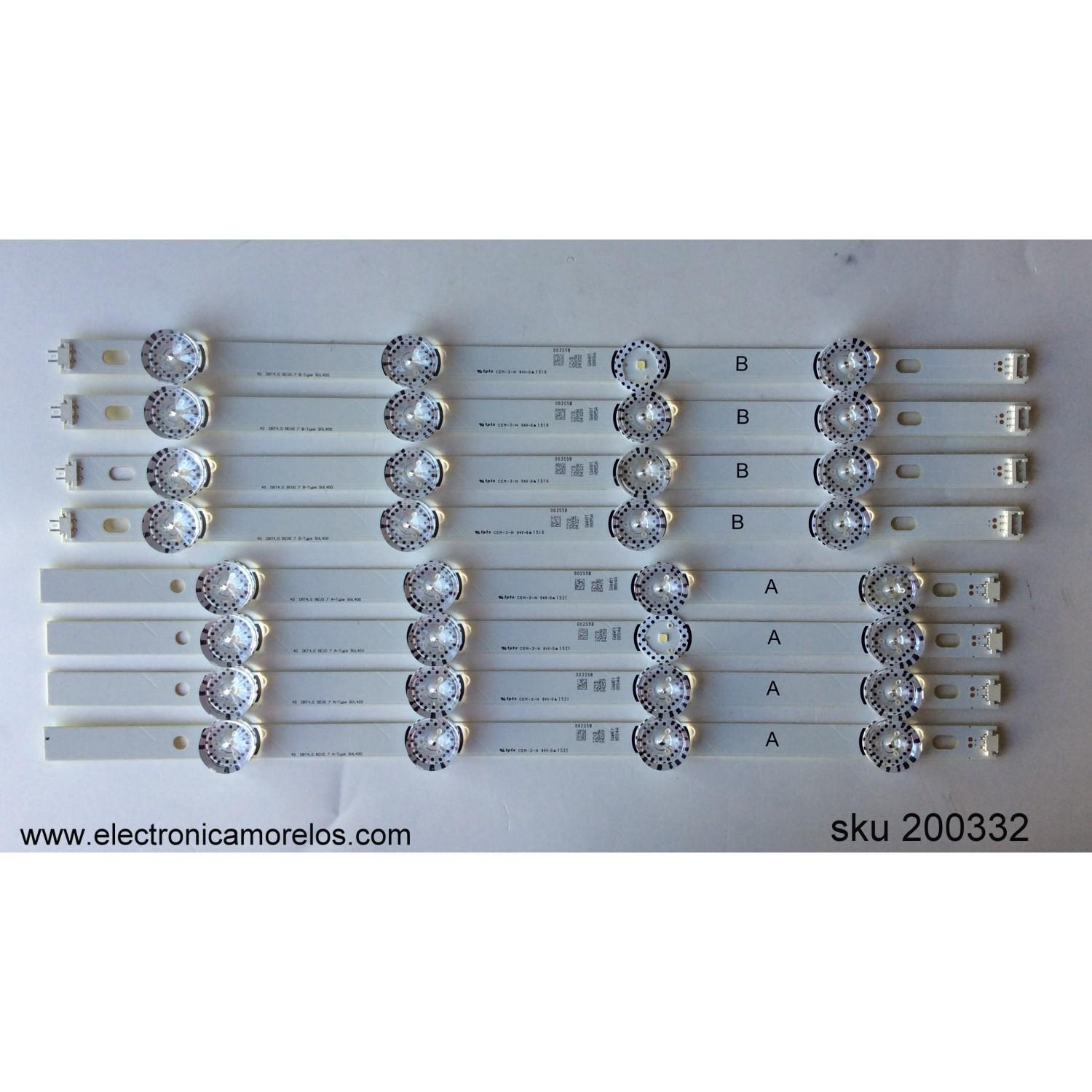 KIT DE LED'S PARA TV (8 PIEZAS) / LG DRT4.0 REV0 7 B-TYPE SVL400 / SZYB26N1A04332 GAN010885A / PANEL HC400DUN-VCKN5-214X / MODELO 40LX570H-UA BUSJLJM